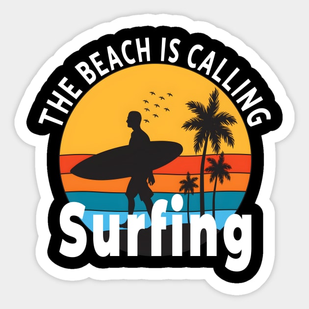 The Beach is Calling, Surfing Sticker by Double You Store